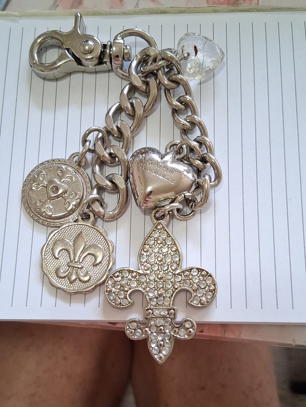 Silver Crystal Fleur-de-Lis Charm Keychain